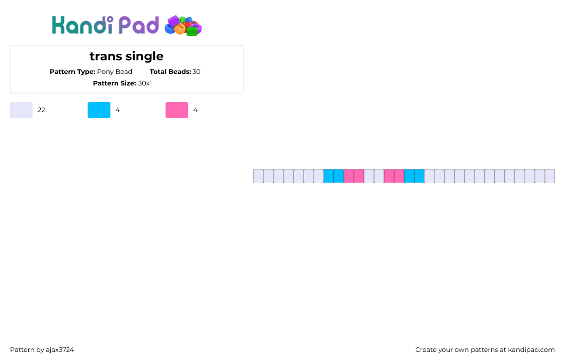 trans single - Pony Bead Pattern by ajax_3724 on Kandi Pad - white,light blue,pink