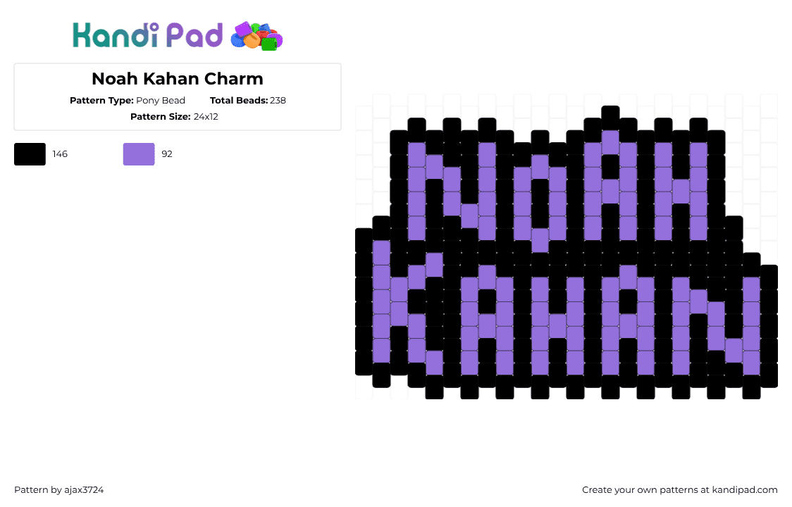 Noah Kahan Charm - Pony Bead Pattern by ajax_3724 on Kandi Pad - purple,black