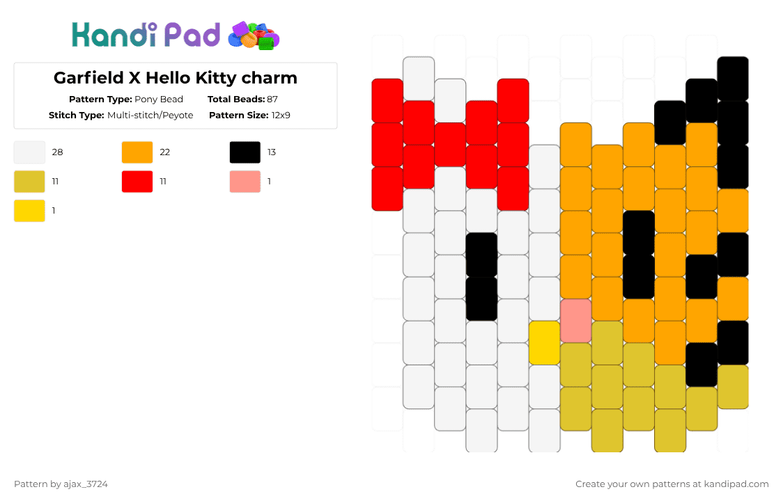 Garfield X Hello Kitty charm - Pony Bead Pattern by ajax_3724 on Kandi Pad - orange