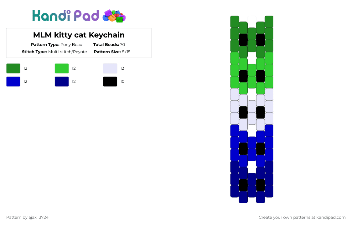 MLM kitty cat Keychain - Pony Bead Pattern by ajax_3724 on Kandi Pad - green,purple
