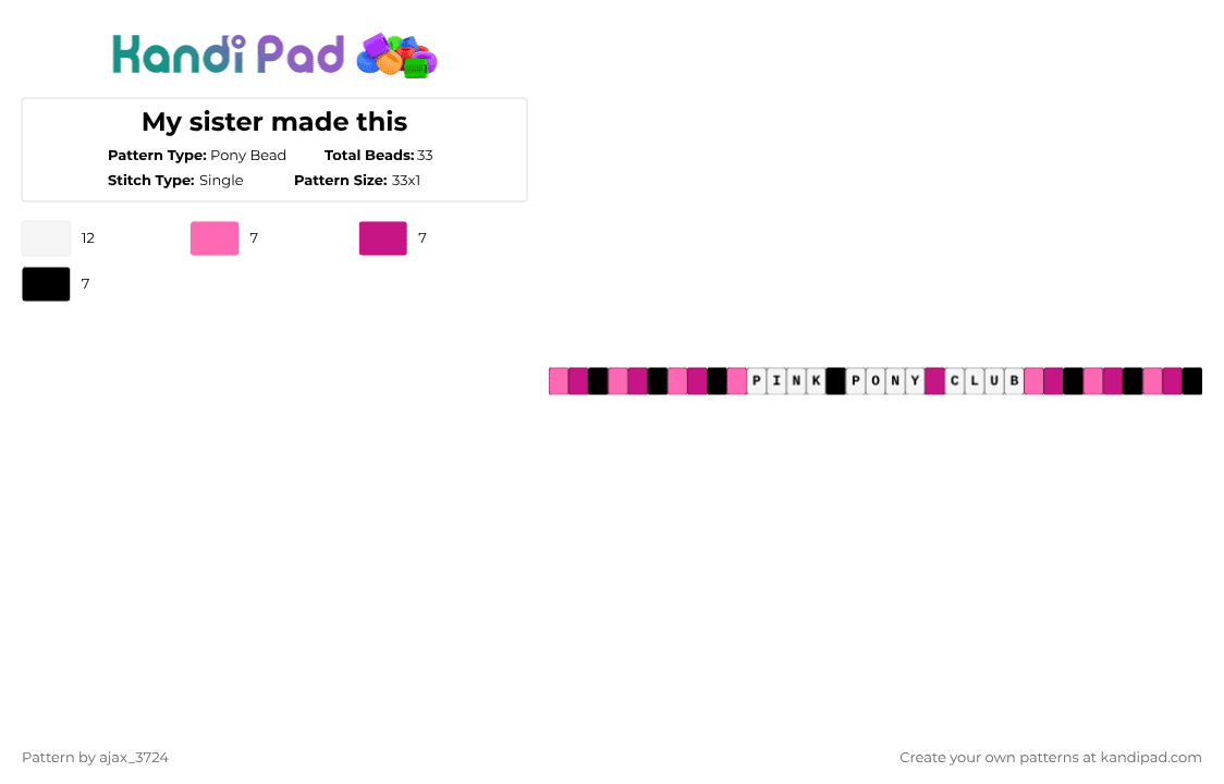 My sister made this - Pony Bead Pattern by ajax_3724 on Kandi Pad - pink pony club,pony,pop,dance,album,music,pride,pink,white,chappell roan,ppp,gay,iuhjodsiuhdkjuiopj