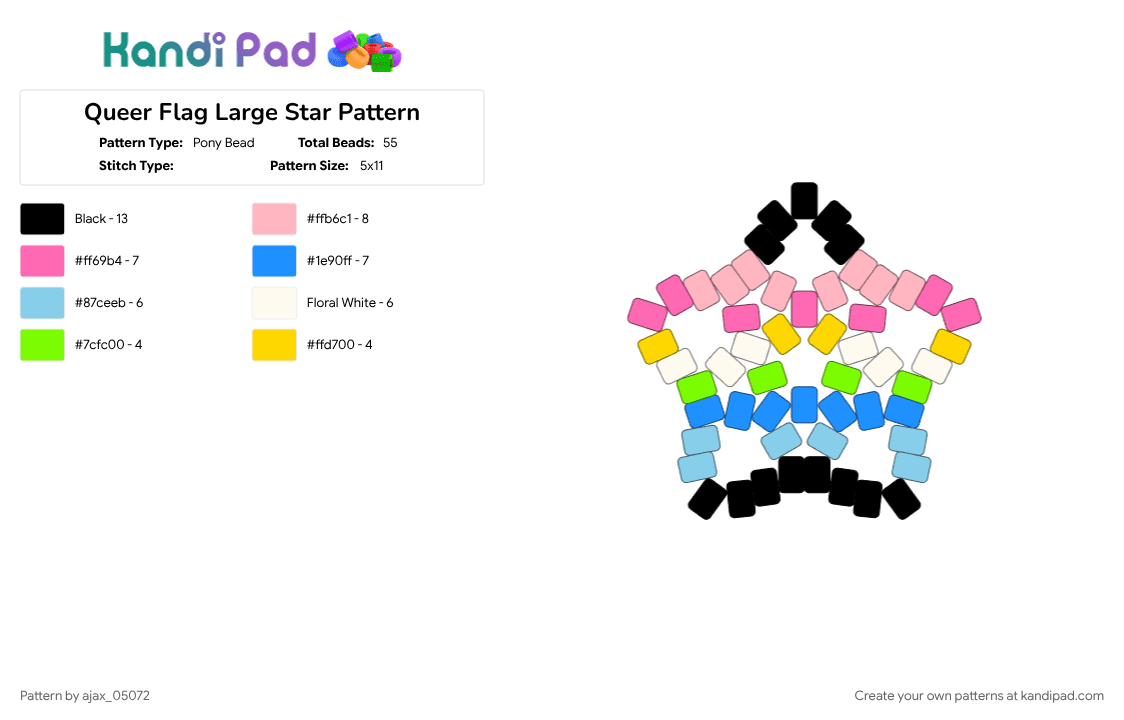 Queer Flag Large Star Pattern - Pony Bead Pattern by ajax_05072 on Kandi Pad - light blue, pink