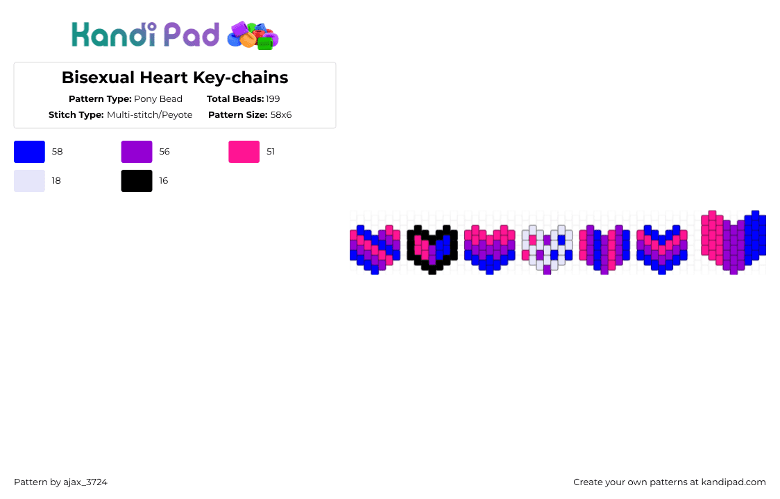 Bisexual Heart Key-chains - Pony Bead Pattern by ajax_3724 on Kandi Pad - purple,pink