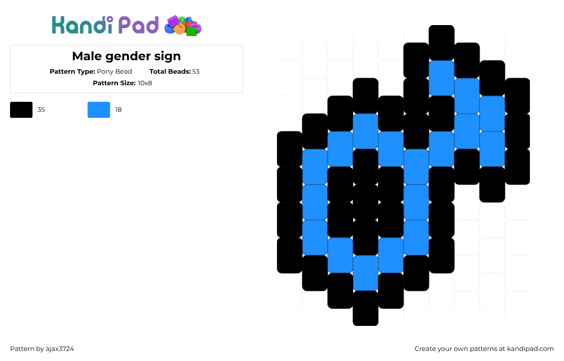 Male gender sign - Pony Bead Pattern by ajax_3724 on Kandi Pad - light blue,black