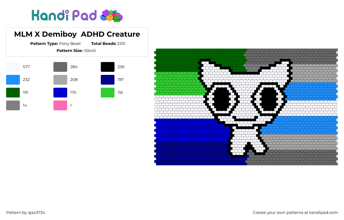 MLM X Demiboy  ADHD Creature - Pony Bead Pattern by ajax3724 on Kandi Pad - 