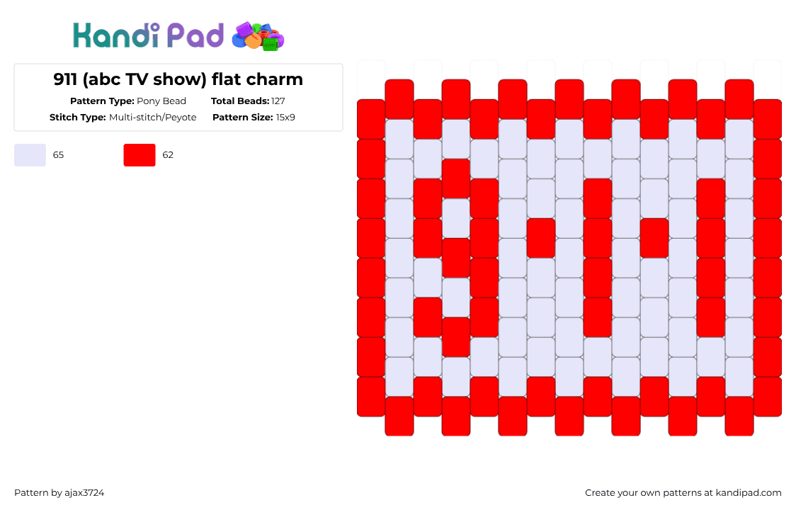911 (abc TV show) flat charm - Pony Bead Pattern by ajax_3724 on Kandi Pad - red,white
