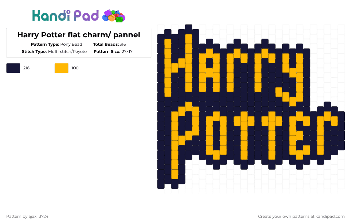 Harry Potter flat charm/ pannel - Pony Bead Pattern by ajax_3724 on Kandi Pad - orange,black