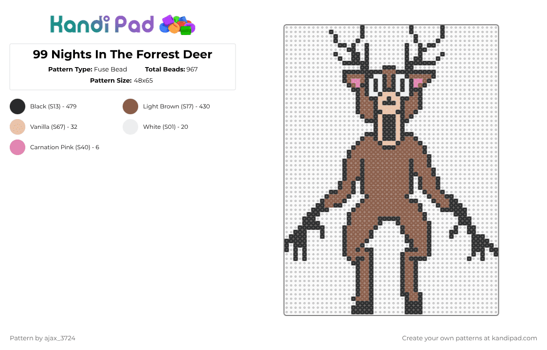 99 Nights In The Forrest Deer - Fuse Bead Pattern by ajax_3724 on Kandi Pad - black,tan,requested,roblox,99 nights in the forrest,idk rly