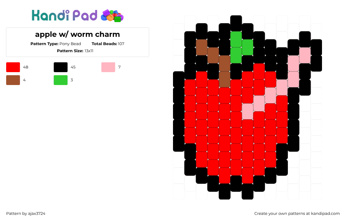 apple w/ worm charm - Pony Bead Pattern by ajax_3724 on Kandi Pad - red