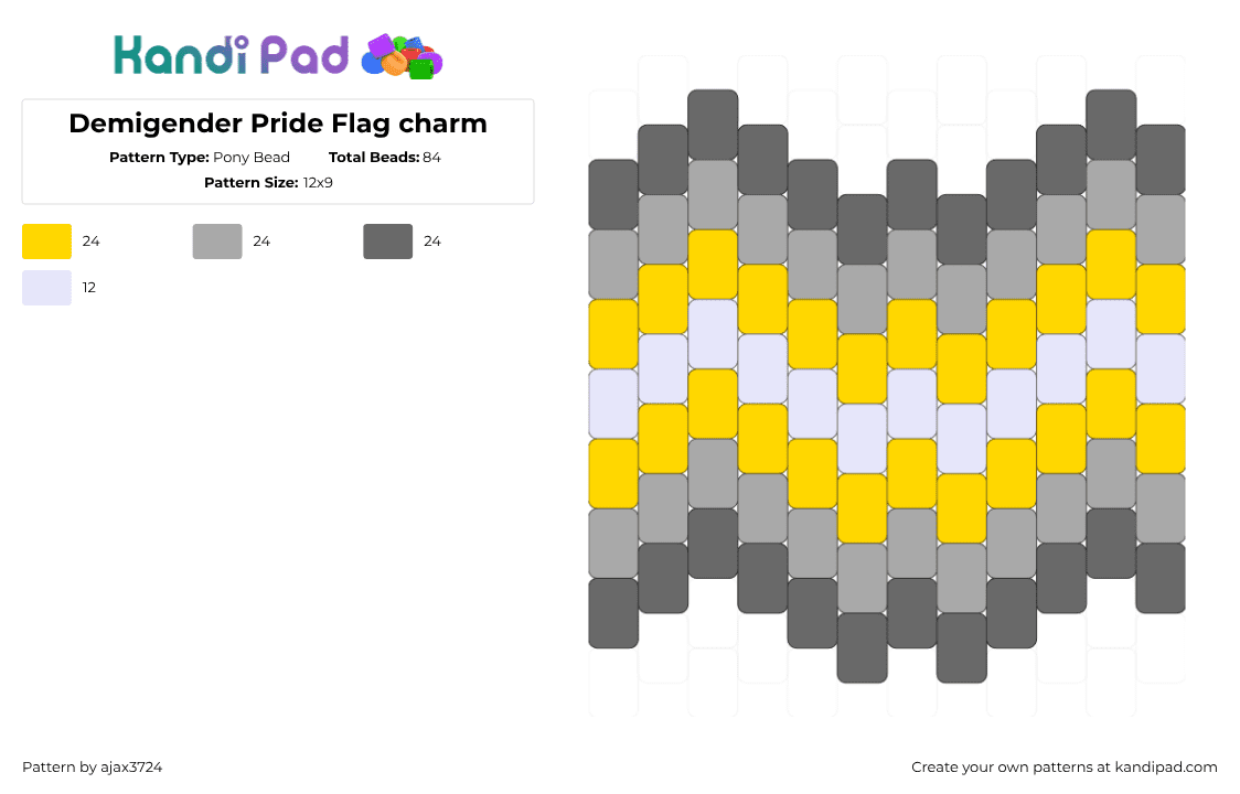 Demigender Pride Flag charm - Pony Bead Pattern by ajax_3724 on Kandi Pad - yellow,beige,gray