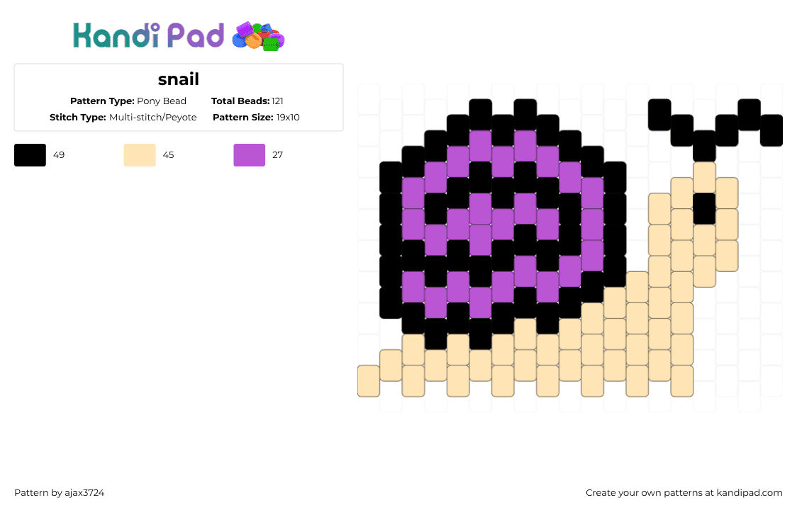 snail - Pony Bead Pattern by ajax_3724 on Kandi Pad - beige,pink