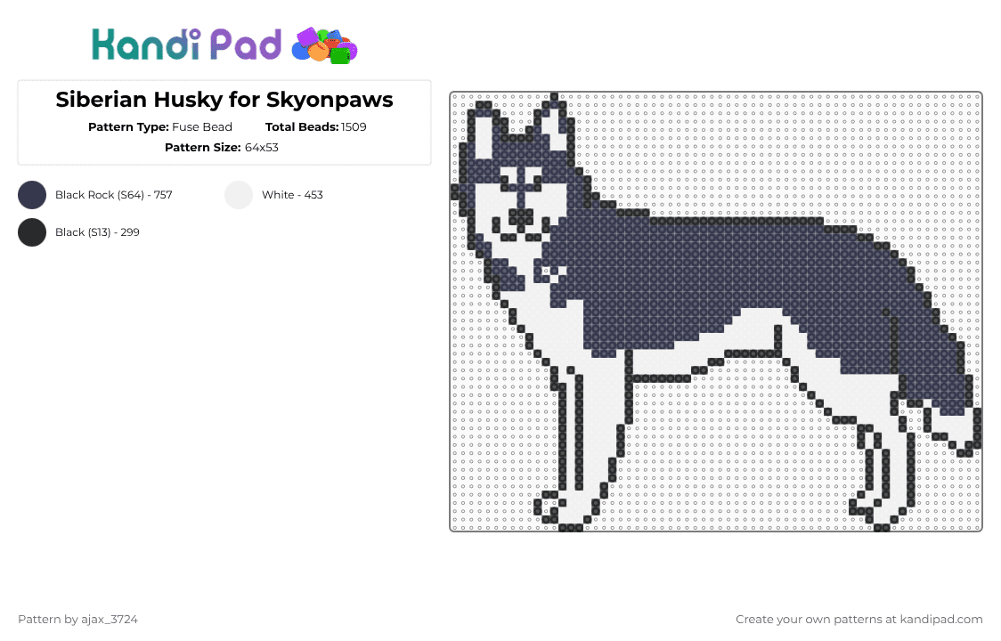 Siberian Husky for Skyonpaws - Fuse Bead Pattern by ajax_3724 on Kandi Pad - purple,white