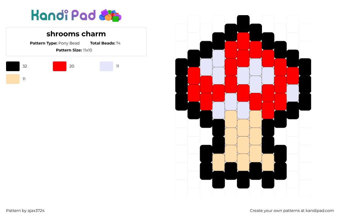 shrooms charm - Pony Bead Pattern by ajax_3724 on Kandi Pad - red,beige