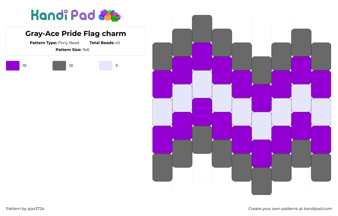 Gray-Ace Pride Flag charm - Pony Bead Pattern by ajax3724 on Kandi Pad - grayace,pride,flag,charm,purple,gray