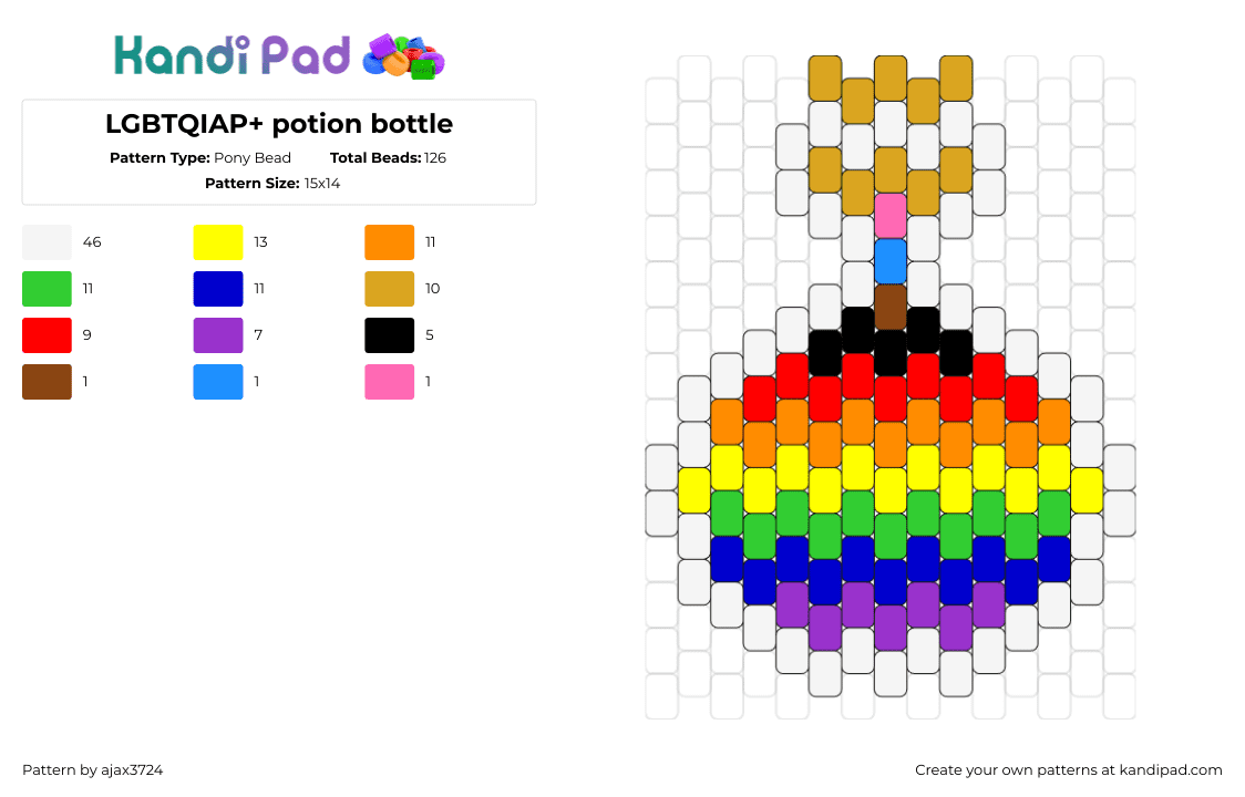 LGBTQIAP+ potion bottle - Pony Bead Pattern by ajax3724 on Kandi Pad - lgbtqiap,pride,potion,bottle,charm,cork,colorful