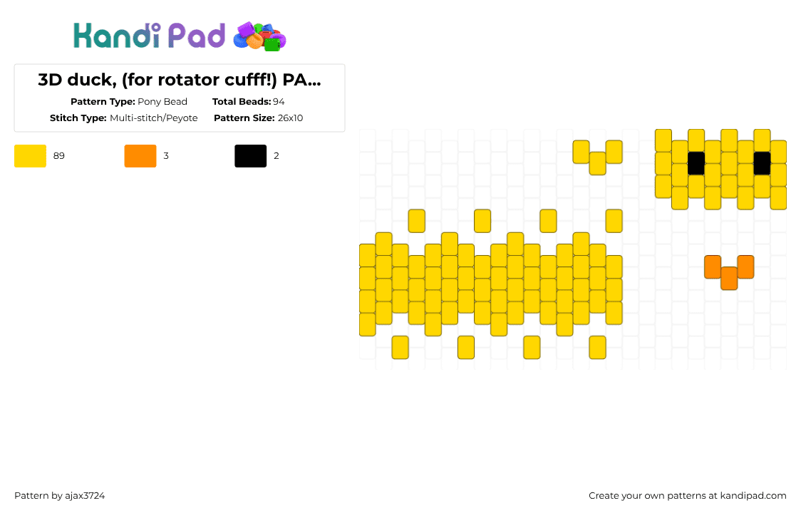 3D duck, (for rotator cufff!) PART THREE - Pony Bead Pattern by ajax_3724 on Kandi Pad - yellow