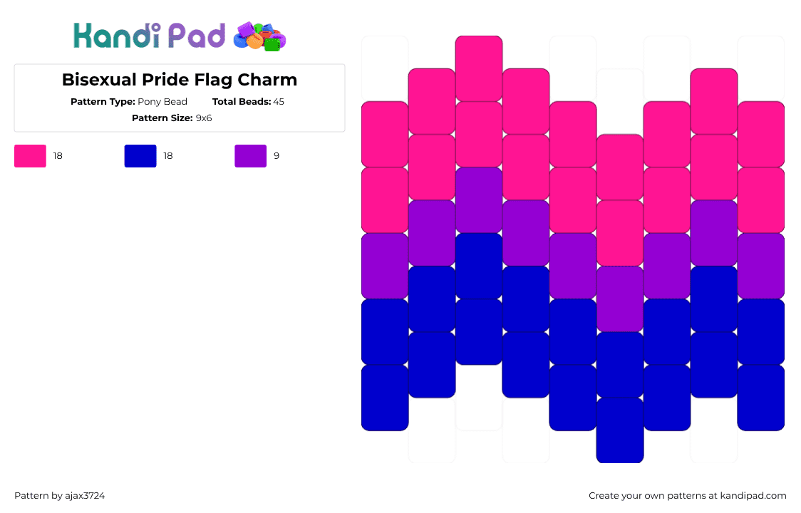 Bisexual Pride Flag Charm - Pony Bead Pattern by ajax3724 on Kandi Pad - bisexual,pride,flag,charm,pink,purple