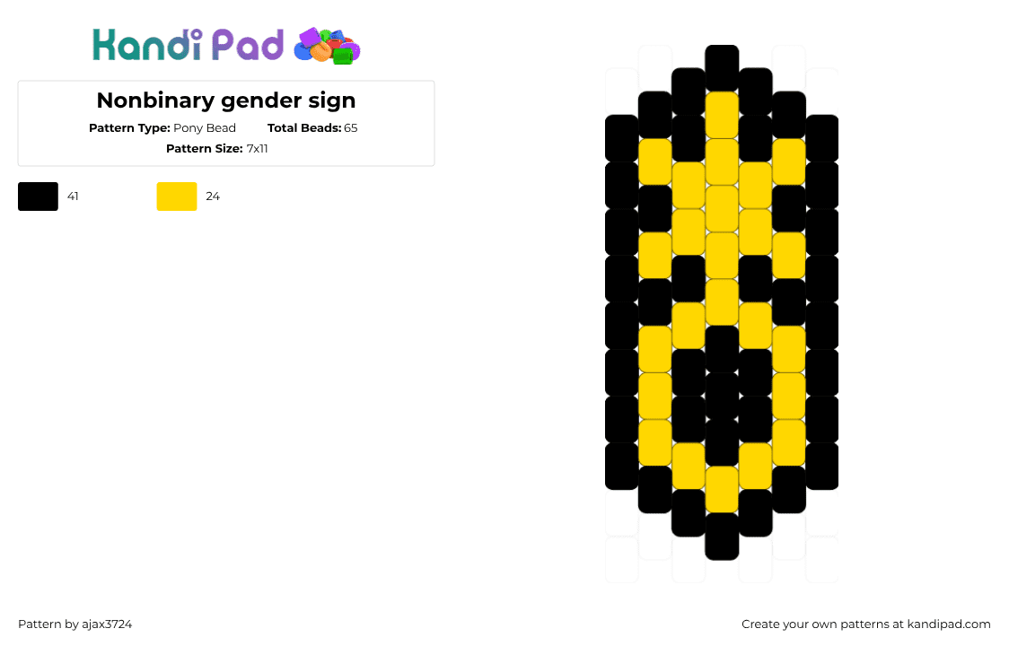 Nonbinary gender sign - Pony Bead Pattern by ajax_3724 on Kandi Pad - yellow,black