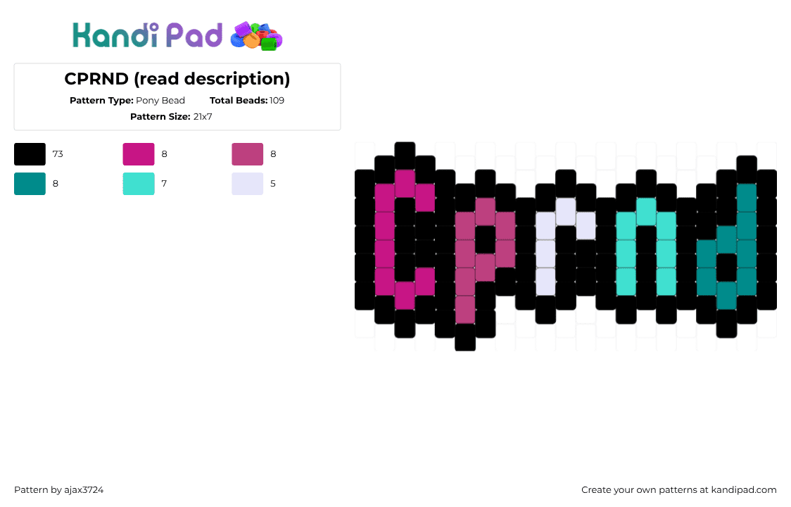 CPRND (read description) - Pony Bead Pattern by ajax_3724 on Kandi Pad - black,pink