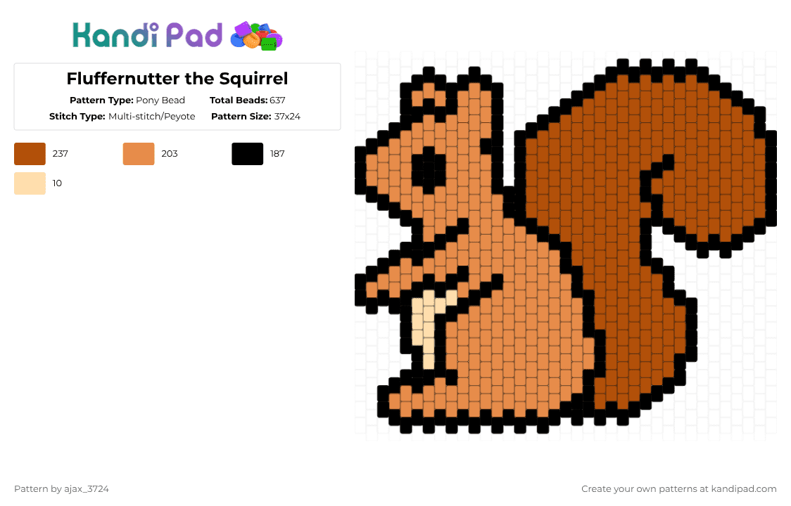 Fluffernutter the Squirrel - Pony Bead Pattern by ajax_3724 on Kandi Pad - squirrel,fluffernutter,animal,red,orange