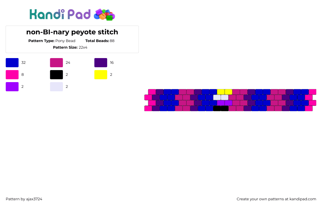 non-BI-nary peyote stitch - Pony Bead Pattern by ajax3724 on Kandi Pad - nonbinary,bisexual,pride,bracelet,cuff,pink,blue