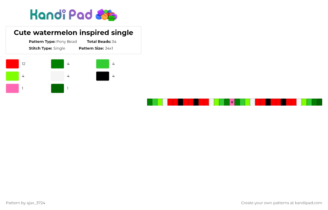 Cute watermelon inspired single - Pony Bead Pattern by ajax_3724 on Kandi Pad - green,red