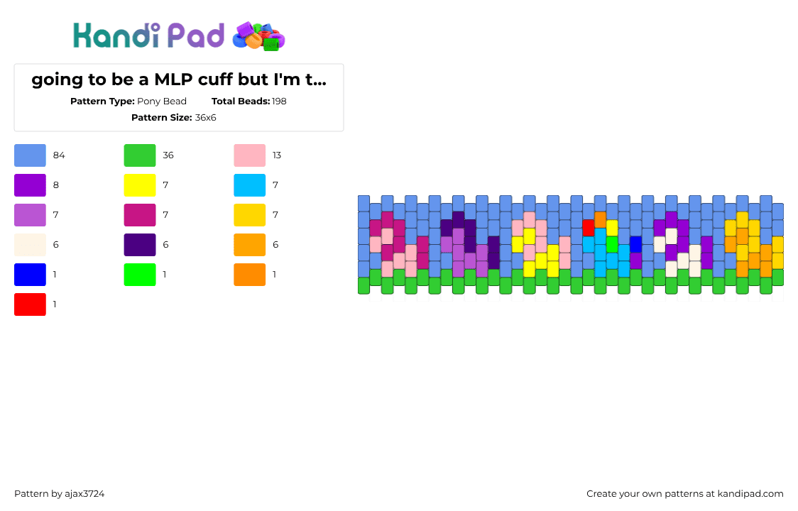 going to be a MLP cuff but I\'m taking a break - Pony Bead Pattern by ajax3724 on Kandi Pad - mlp,my little pony,cuff,colorful,gray