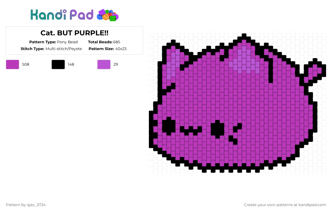 Cat. BUT PURPLE!! - Pony Bead Pattern by ajax_3724 on Kandi Pad - pink