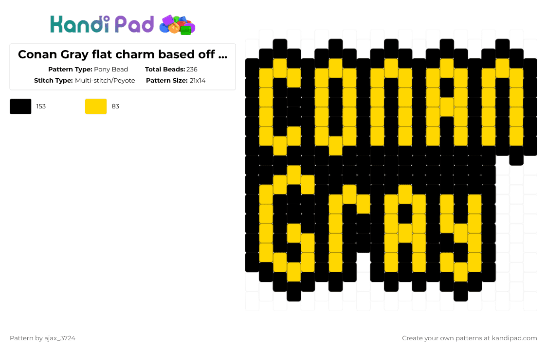 Conan Gray flat charm based off of Found Heaven Pony Bead Pattern