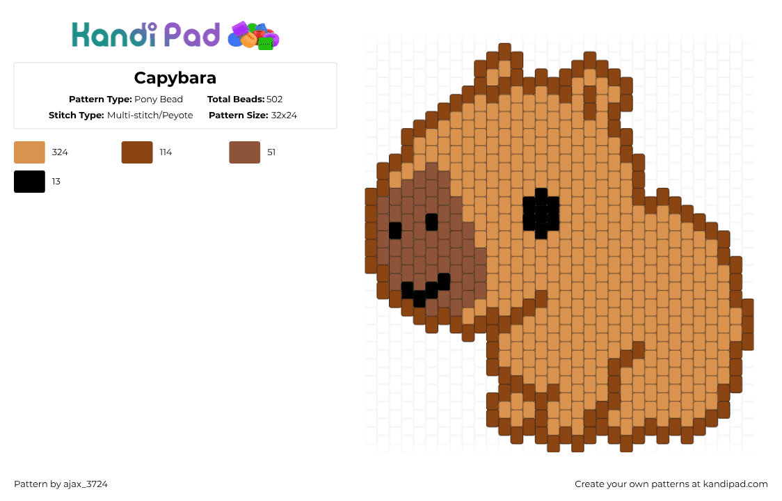 Capybara - Pony Bead Pattern by ajax_3724 on Kandi Pad - capybara,cute,animal,orange