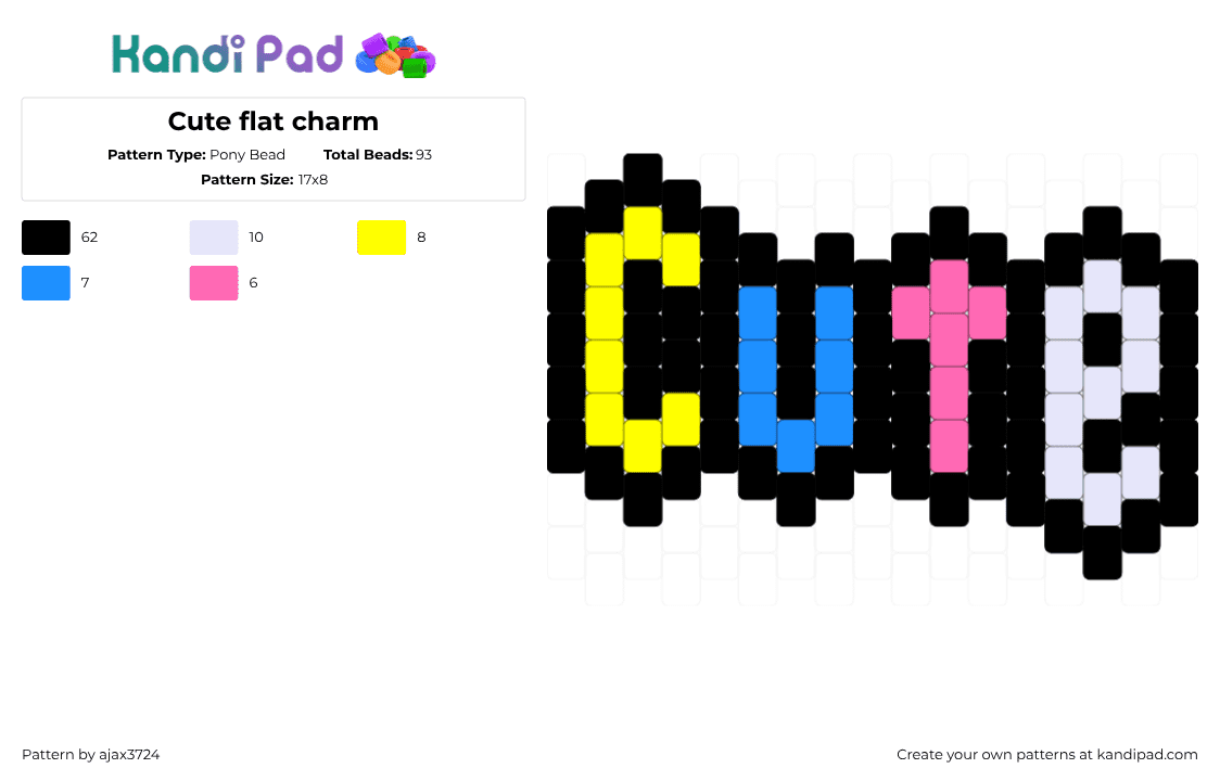 Cute flat charm - Pony Bead Pattern by ajax_3724 on Kandi Pad - black,yellow,light blue