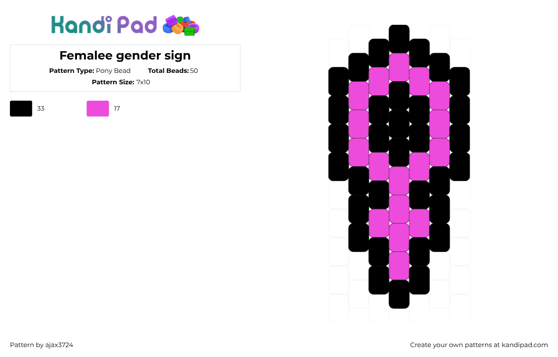 Female gender sign Pony Bead Pattern - Kandi Pad | Kandi Patterns, Fuse ...