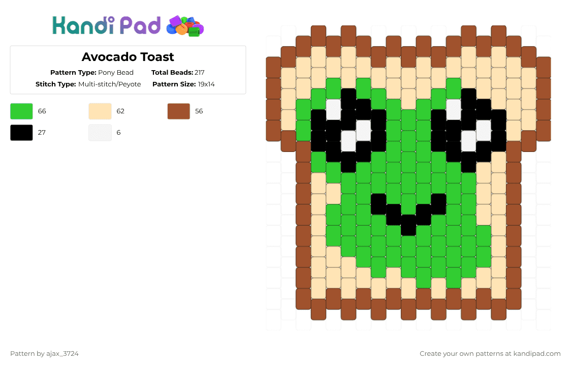 Avocado Toast - Pony Bead Pattern by ajax_3724 on Kandi Pad - beige,green,avocado,toast,bread,breakfast,food,cute,brown