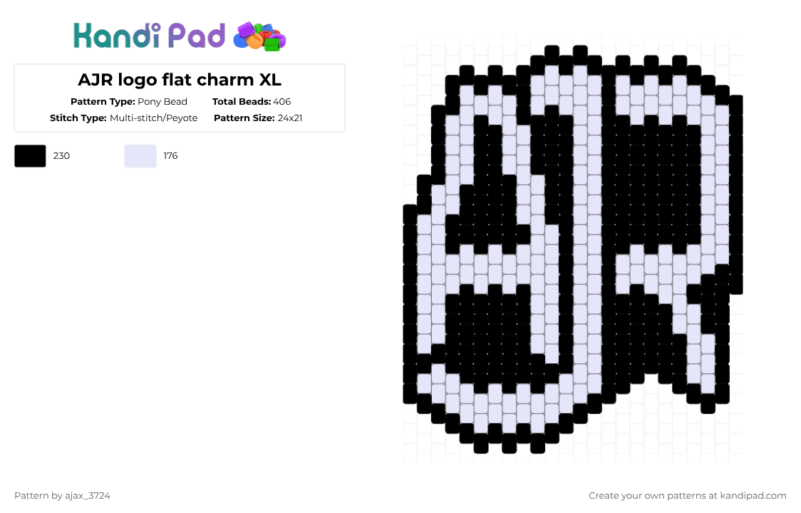 AJR logo flat charm XL - Pony Bead Pattern by ajax_3724 on Kandi Pad - white,black