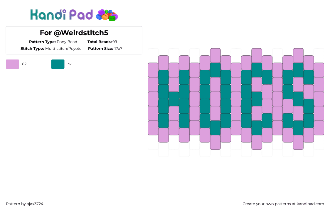 For @Weirdstitch5 - Pony Bead Pattern by ajax_3724 on Kandi Pad - teal,pink