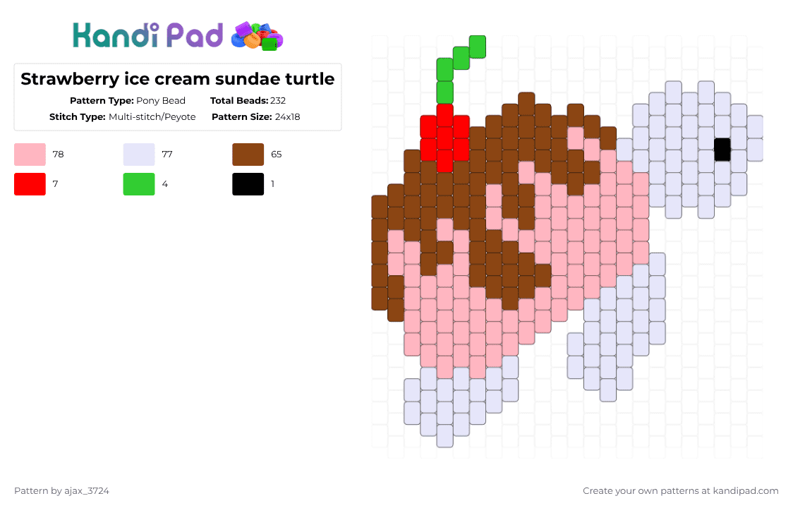 Strawberry ice cream sundae turtle - Pony Bead Pattern by ajax_3724 on Kandi Pad - red,pink