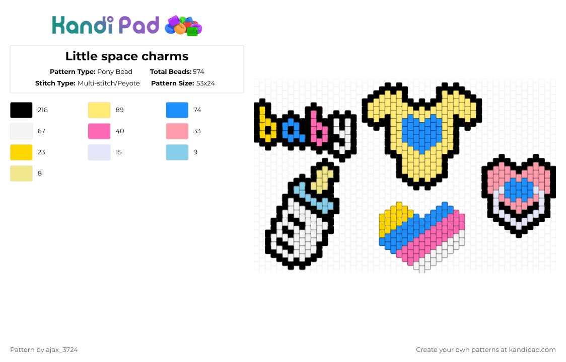 Little space charms - Pony Bead Pattern by ajax_3724 on Kandi Pad - yellow