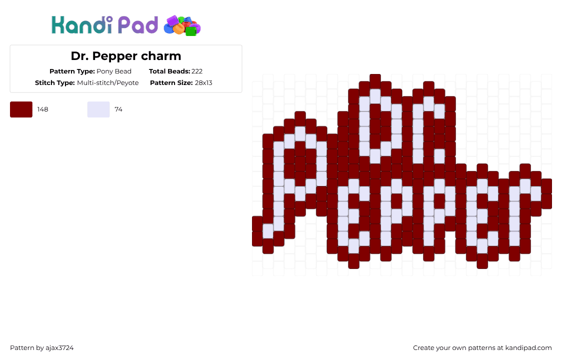 Dr. Pepper charm - Pony Bead Pattern by ajax_3724 on Kandi Pad - white,brown