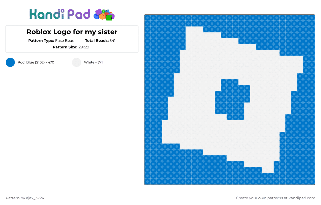 Roblox Logo for my sister - Fuse Bead Pattern by ajax_3724 on Kandi Pad - white,blue