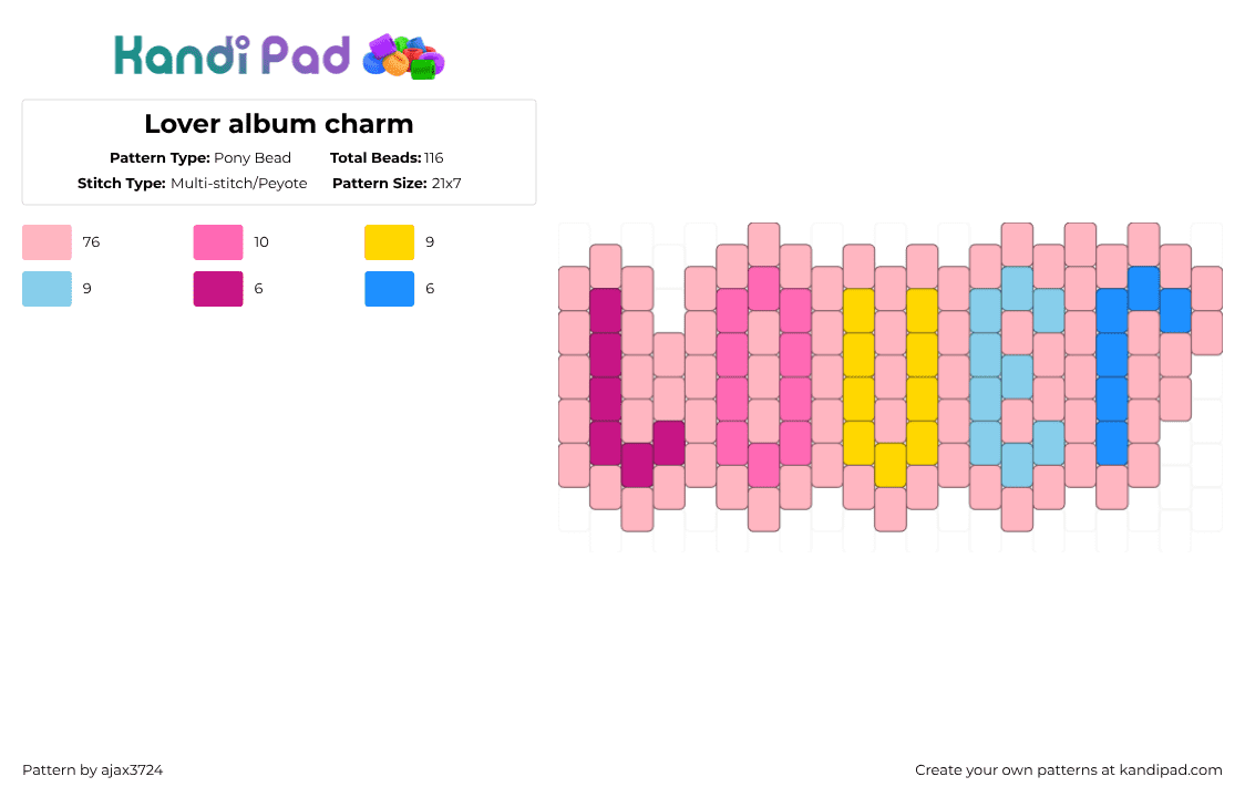 Lover album charm - Pony Bead Pattern by ajax_3724 on Kandi Pad - pink
