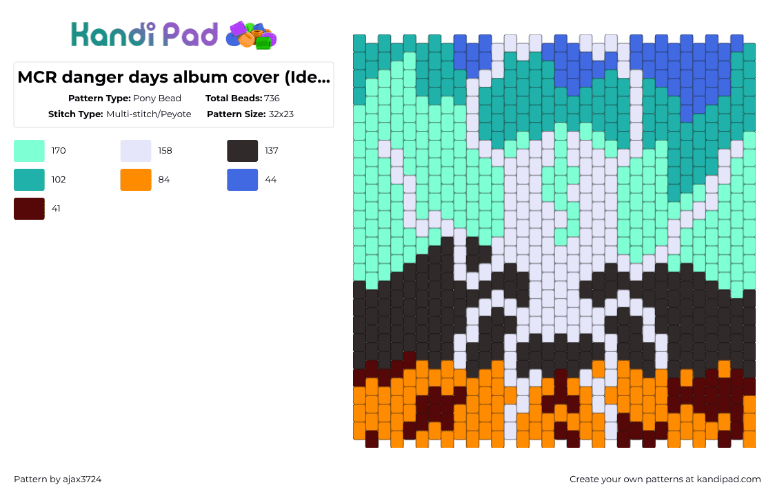 MCR danger days album cover (Idea from swagilicious on Kandi Patterns) - Pony Bead Pattern by ajax_3724 on Kandi Pad - teal