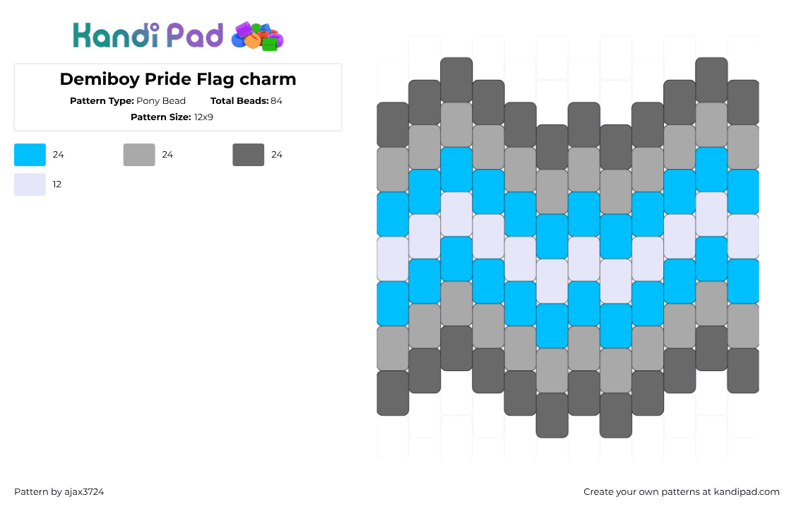 Demiboy Pride Flag charm - Pony Bead Pattern by ajax_3724 on Kandi Pad - light blue,beige,gray