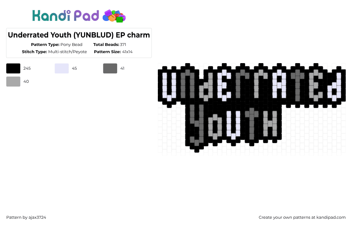 Underrated Youth (YUNBLUD) EP charm - Pony Bead Pattern by ajax_3724 on Kandi Pad - black,gray,beige