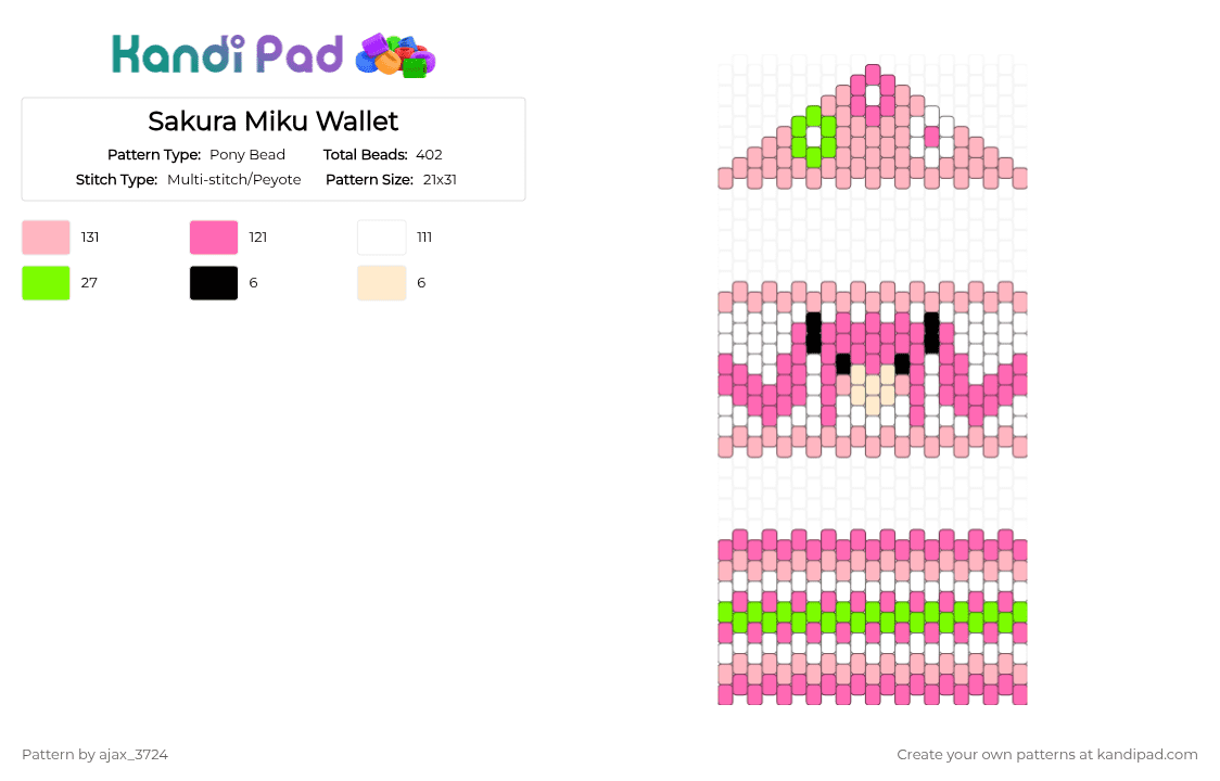 Sakura Miku Wallet - Pony Bead Pattern by ajax_3724 on Kandi Pad - pink,miku,wallet