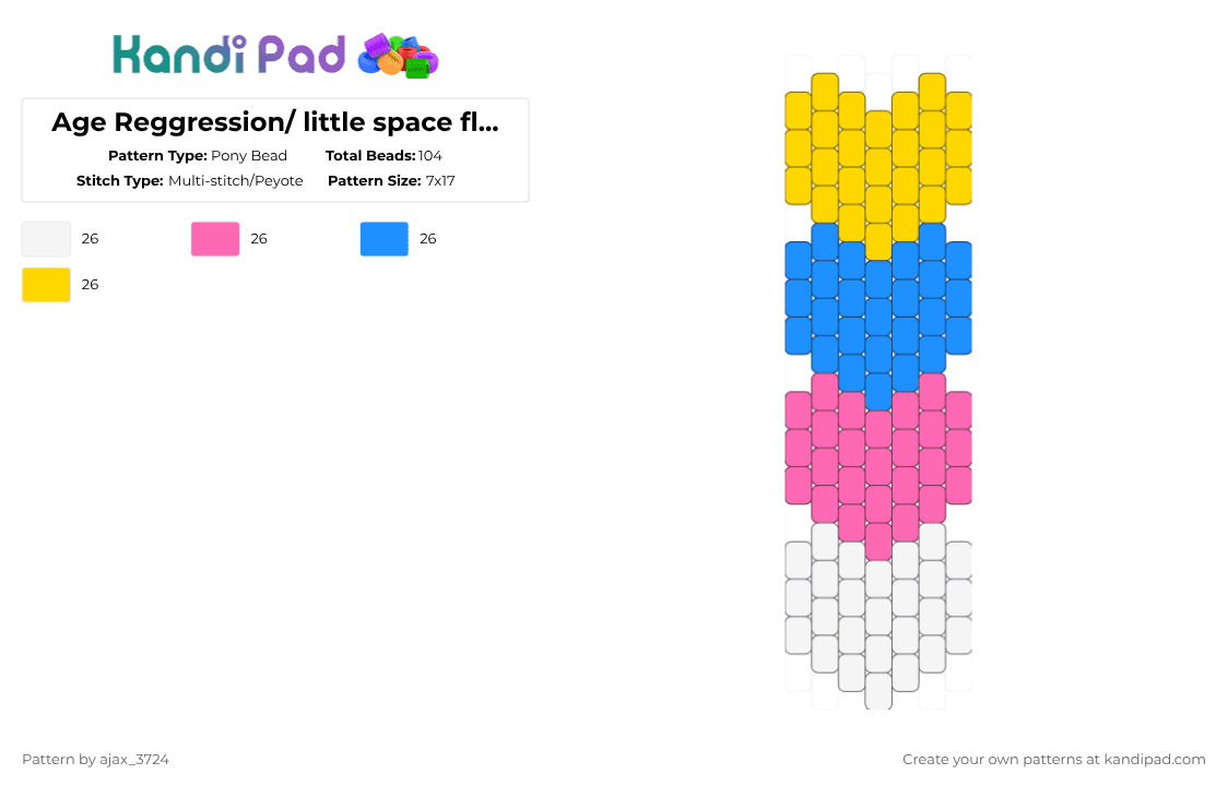 Age Reggression/ little space flag Heart Keychain - Pony Bead Pattern by ajax_3724 on Kandi Pad - pink,light blue,yellow