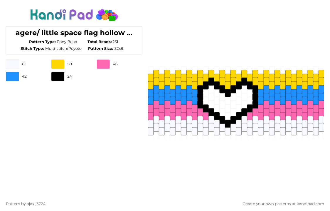 agere/ little space flag hollow heart cuff - Pony Bead Pattern by ajax_3724 on Kandi Pad - yellow