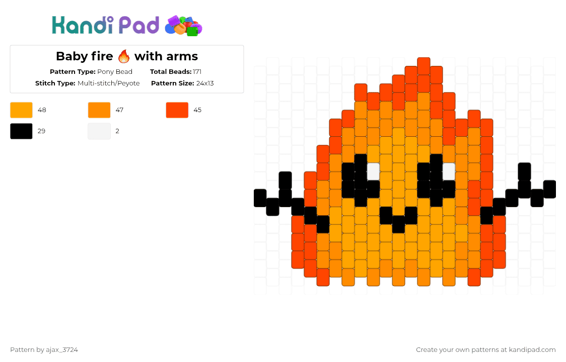 Baby fire 🔥 with arms - Pony Bead Pattern by ajax_3724 on Kandi Pad - red,orange