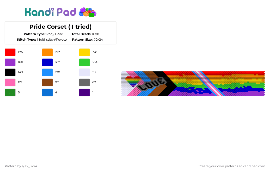 Pride Corset ( I tried) - Pony Bead Pattern by ajax_3724 on Kandi Pad - purple,yellow,red,colorful