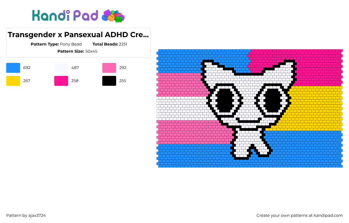 Transgender x Pansexual ADHD Creature - Pony Bead Pattern by ajax3724 on Kandi Pad - pink,light blue