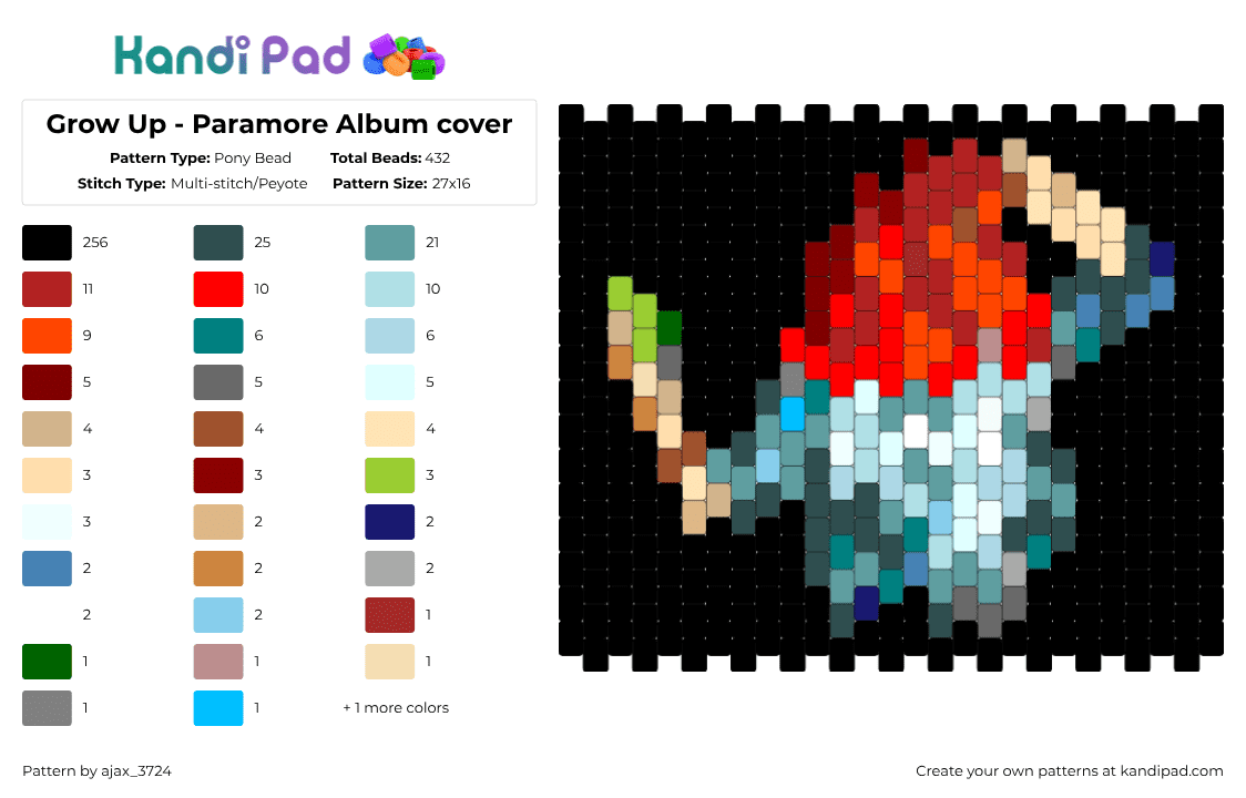 Grow Up - Paramore Album cover - Pony Bead Pattern by ajax_3724 on Kandi Pad - black,red,gray,teal,light blue,colorful